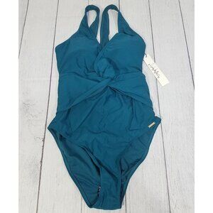 Nicole Miller Studio One Piece Twist Front Deep V Swimsuit Womens Size Medium